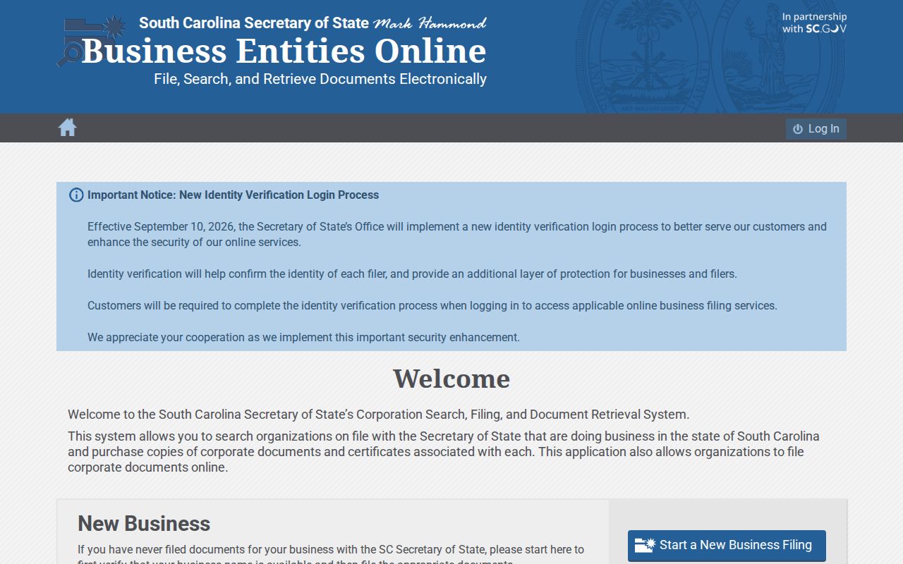 Easley residents directory South Carolina business entities search screen