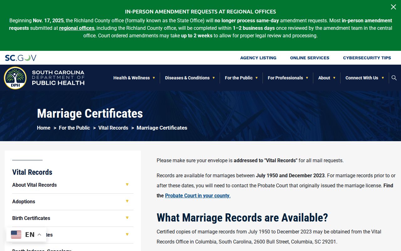 Easley residents directory South Carolina marriage certificate application route
