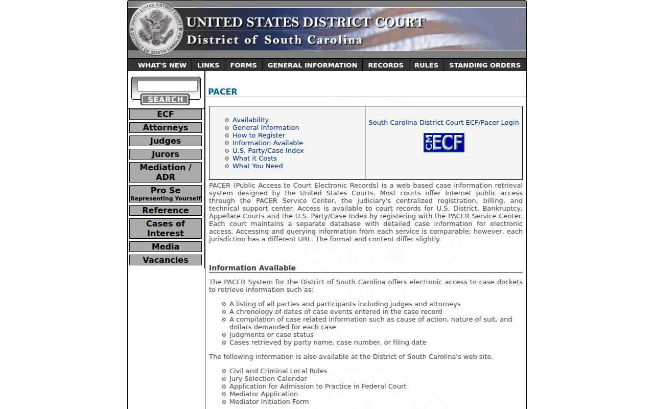 Easley neighbors District of South Carolina PACER case docket information