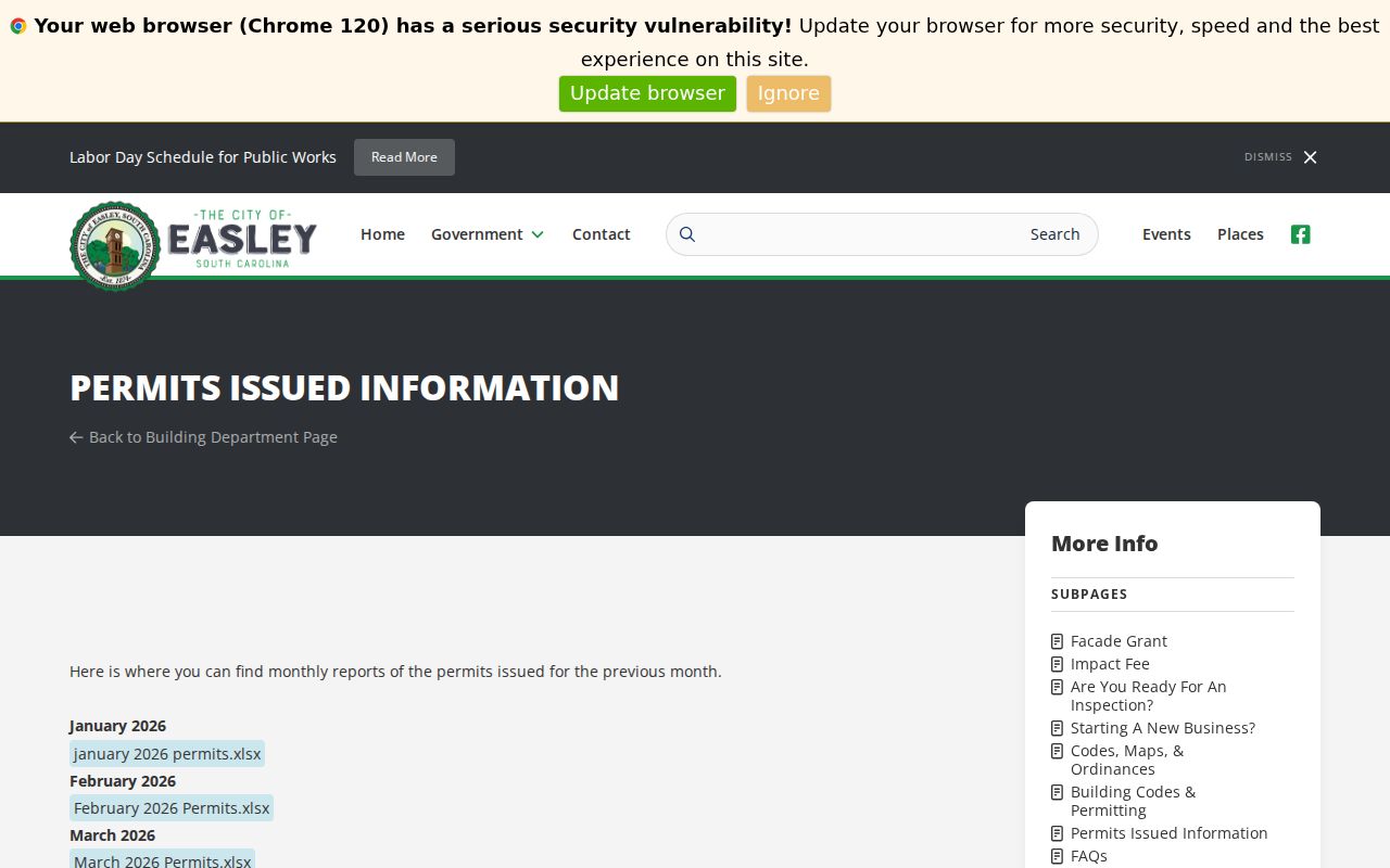 Easley previous residents monthly permit reports for address chronology