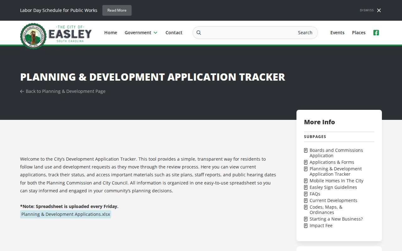 Easley previous residents planning application tracker for address history