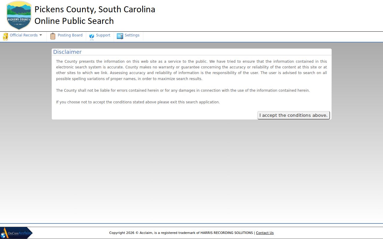 Easley street directory Pickens Register of Deeds AcclaimWeb name-search controls