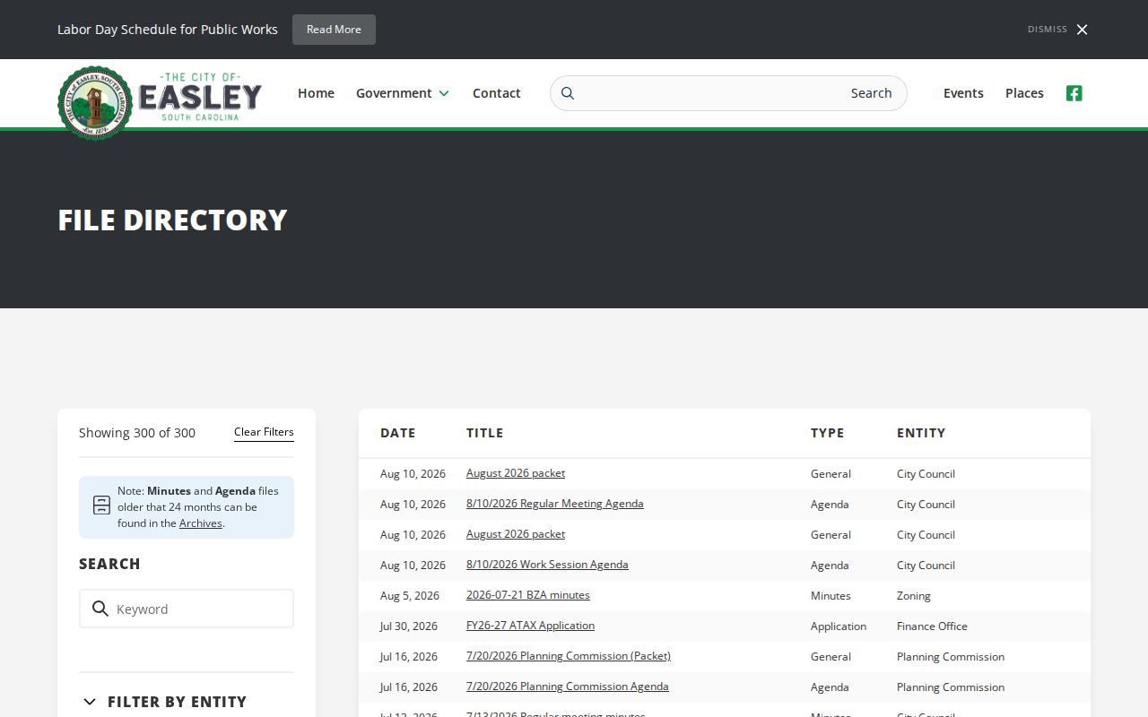 Easley ZIP code directory City File Directory search controls
