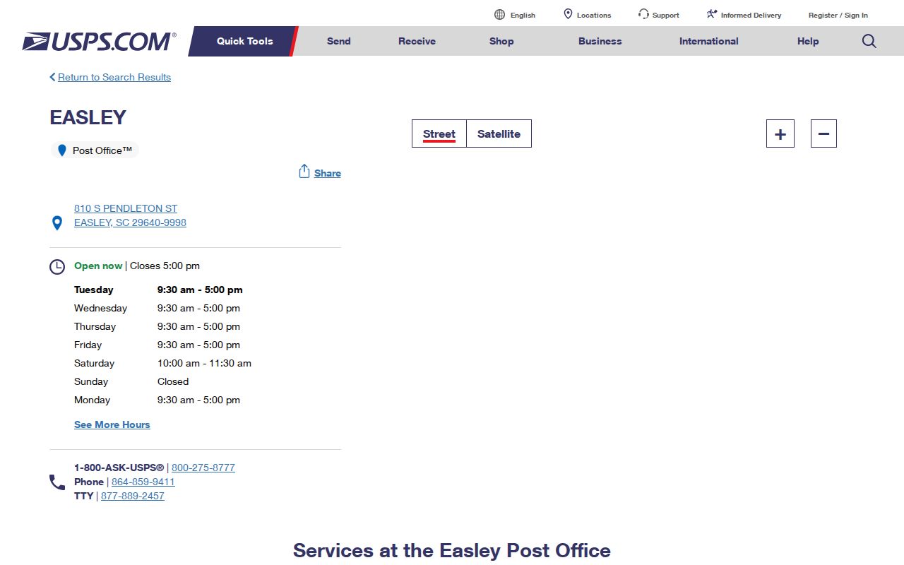 Easley ZIP code directory USPS official post office detail